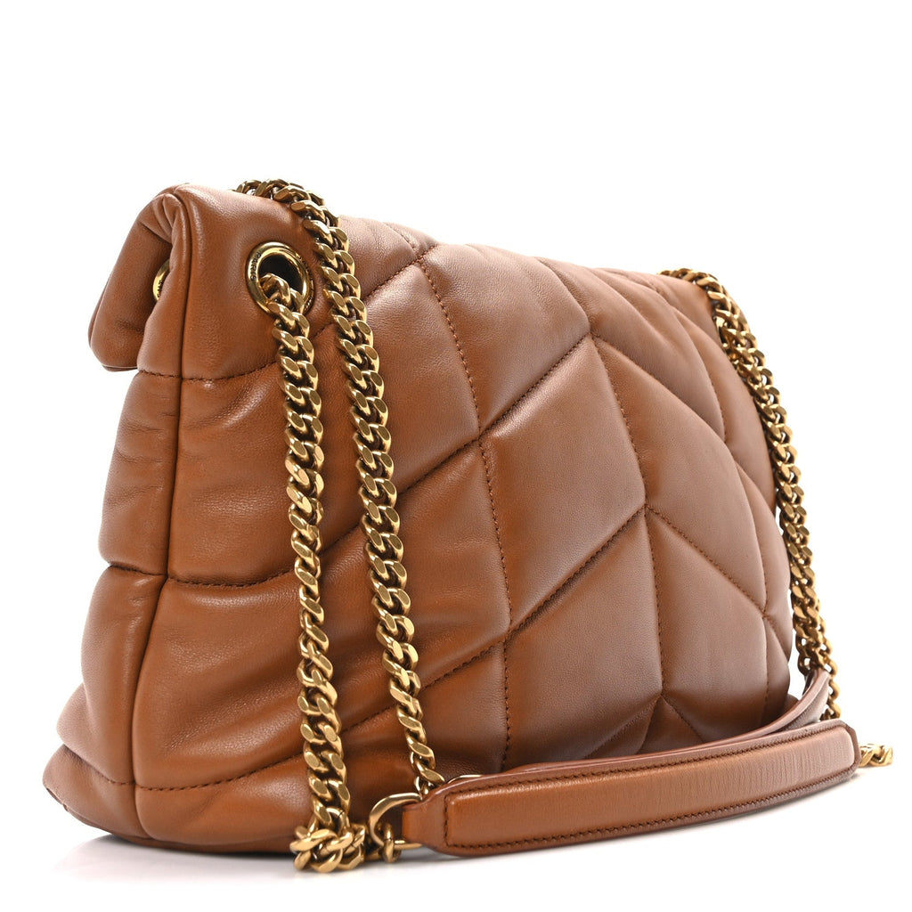 Lambskin Quilted Small Loulou Puffer Monogram Chain Satchel Dark Honey