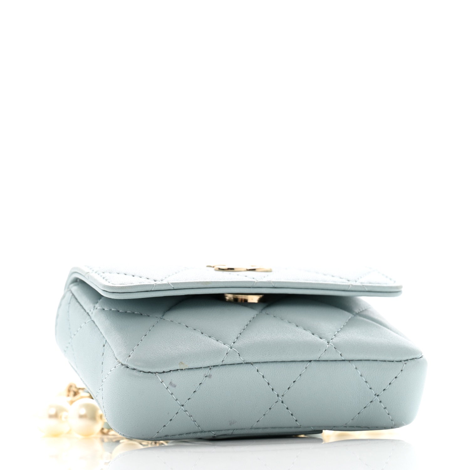 Lambskin Quilted Pearl Chain Belt Bag Light Blue