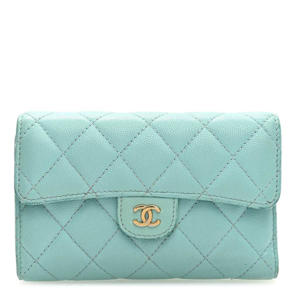 Caviar Quilted Medium Flap Wallet Light Blue