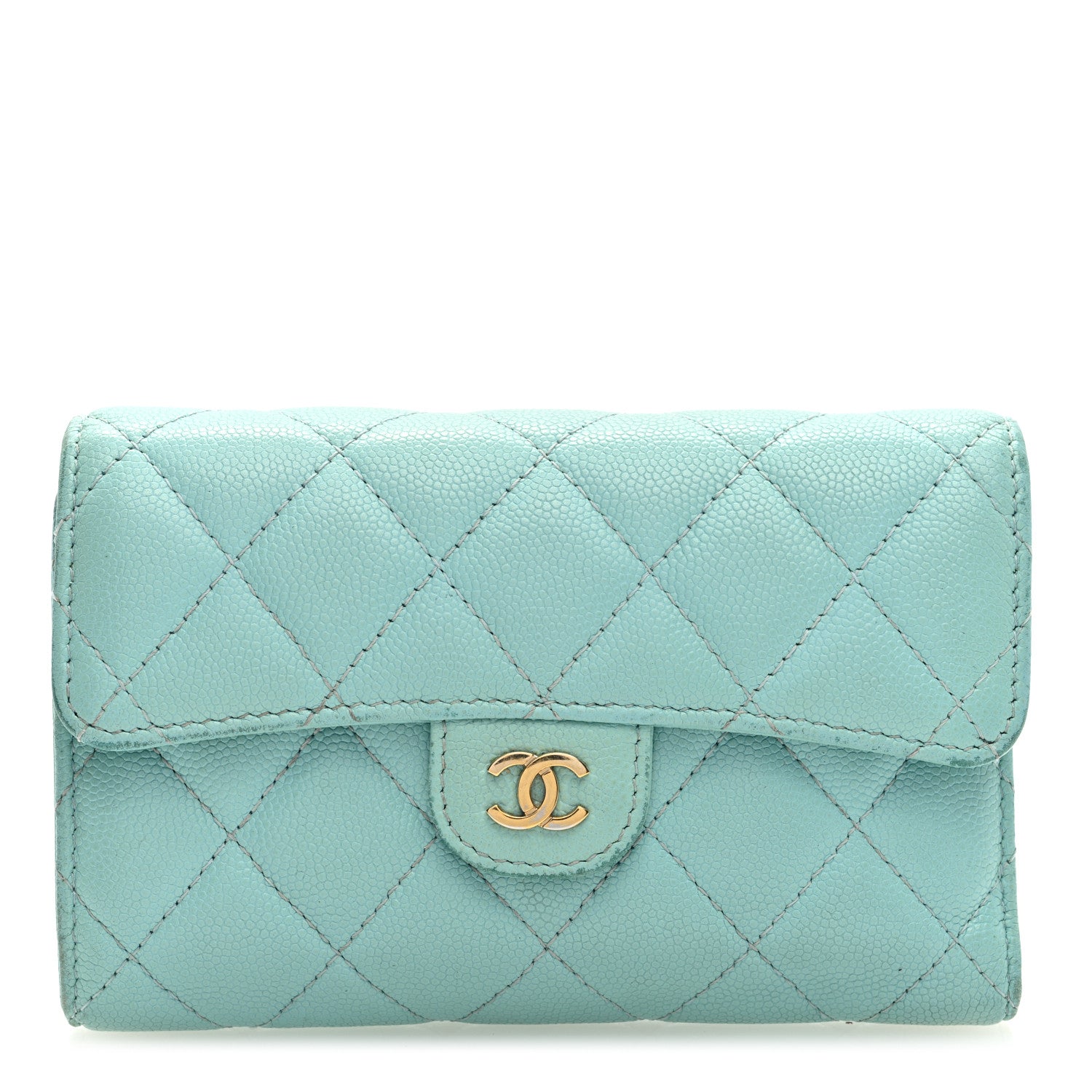 Caviar Quilted Medium Flap Wallet Light Blue