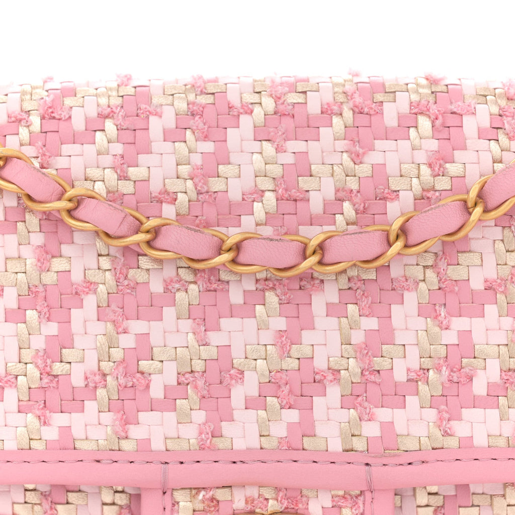 Metallic Lambskin Viscose Woven Flap Pink Gold