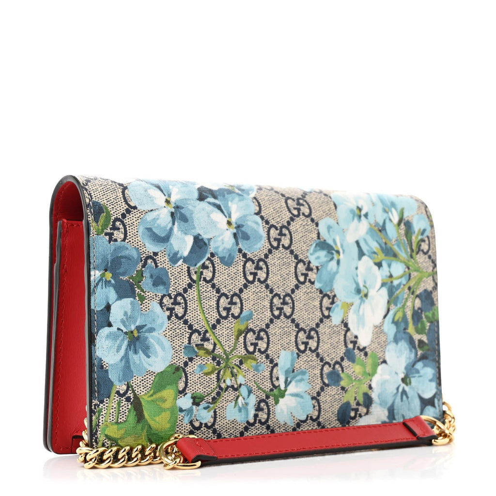 GG Supreme Monogram Blooms Chain Wallet Blue