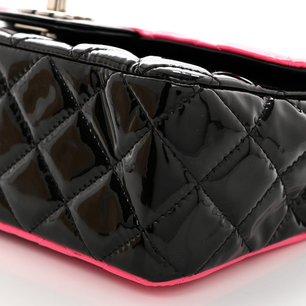 Patent Calfskin Quilted Bi-Color Mini Rectangular Flap Pink Black