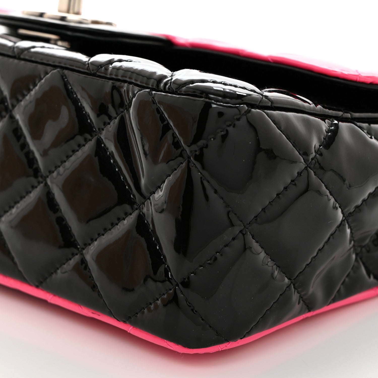 Patent Calfskin Quilted Bi-Color Mini Rectangular Flap Pink Black