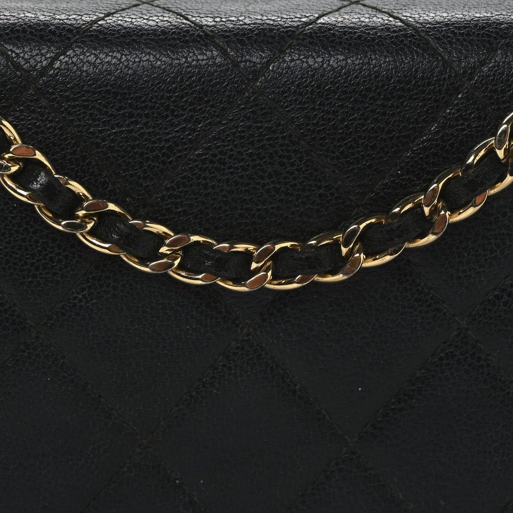 Sheepskin Quilted Mini Vintage Mademoiselle Wallet On Chain WOC Black