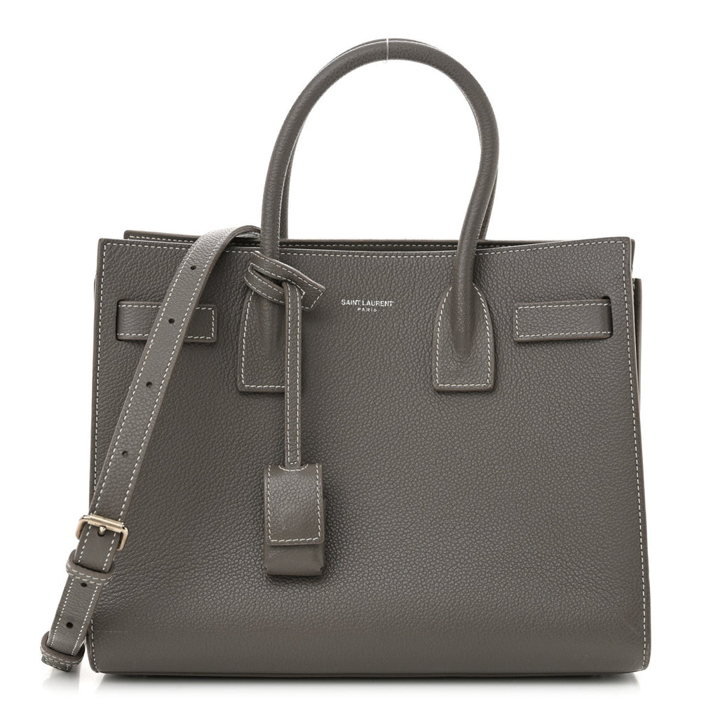 Grained Calfskin Topstich Baby Sac De Jour Grey