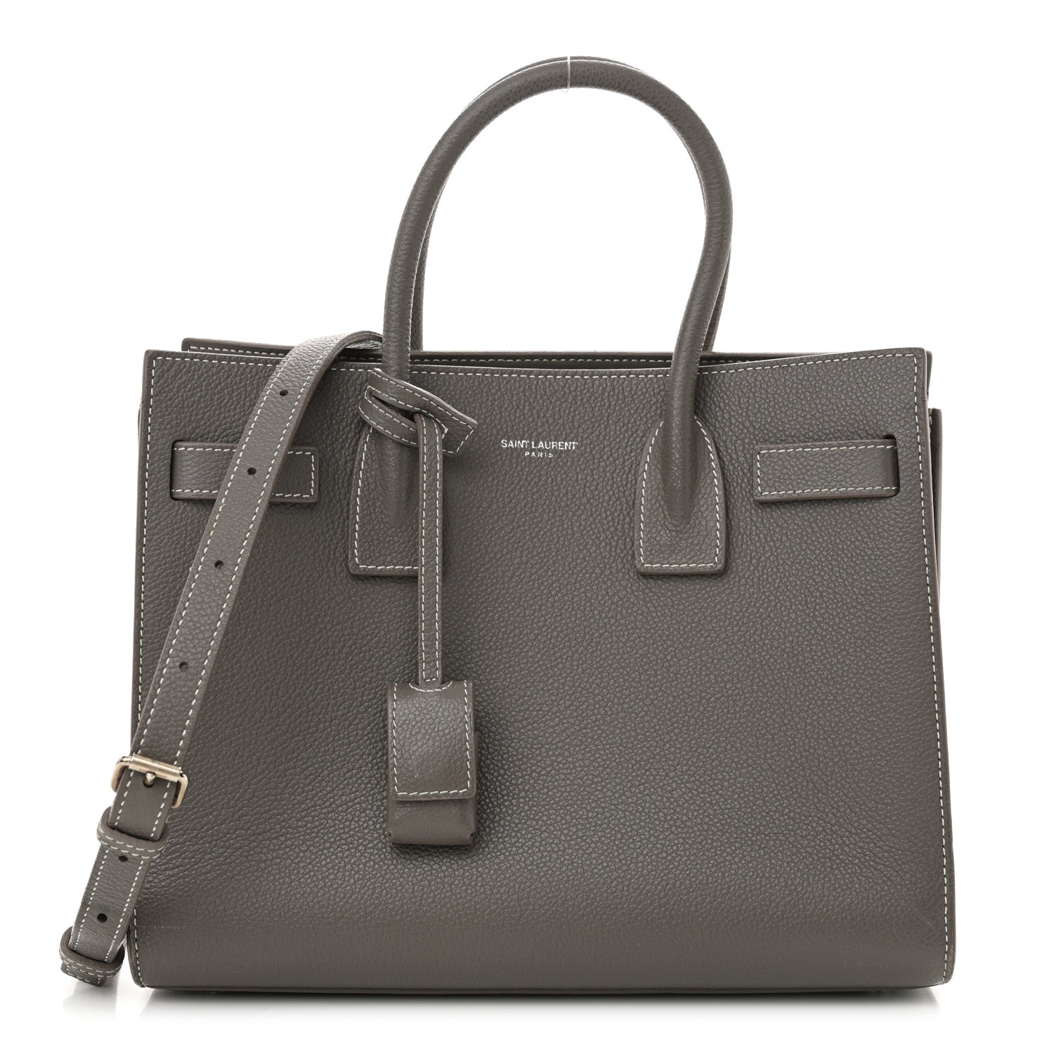 Grained Calfskin Topstich Baby Sac De Jour Grey