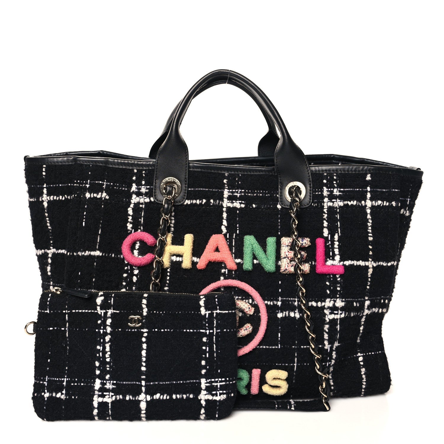 Tweed Medium Deauville Tote Black White Multicolor