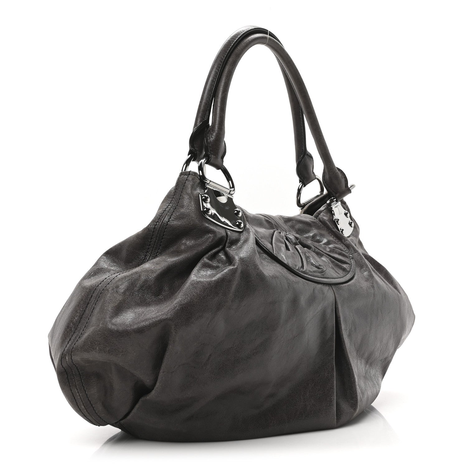 Vitello Pleated Hobo Grey