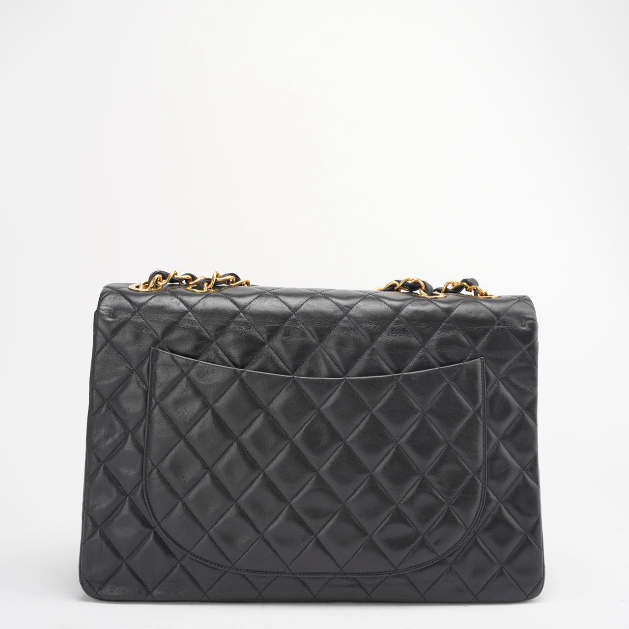 Chanel Vintage Black Maxi Classic Flap Bag Lambskin 1991-1994