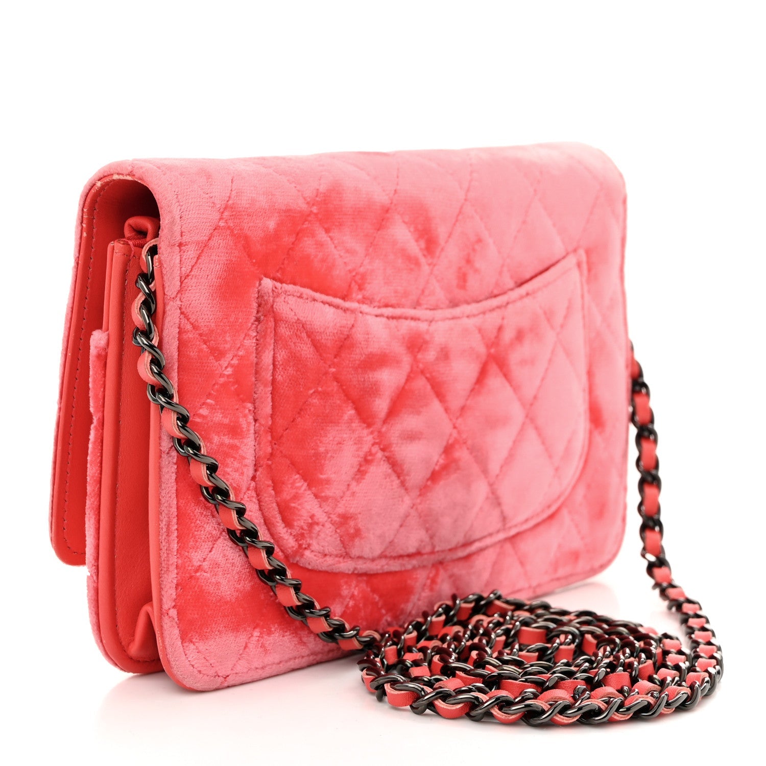 Velvet Quilted Wallet On Chain WOC Coral