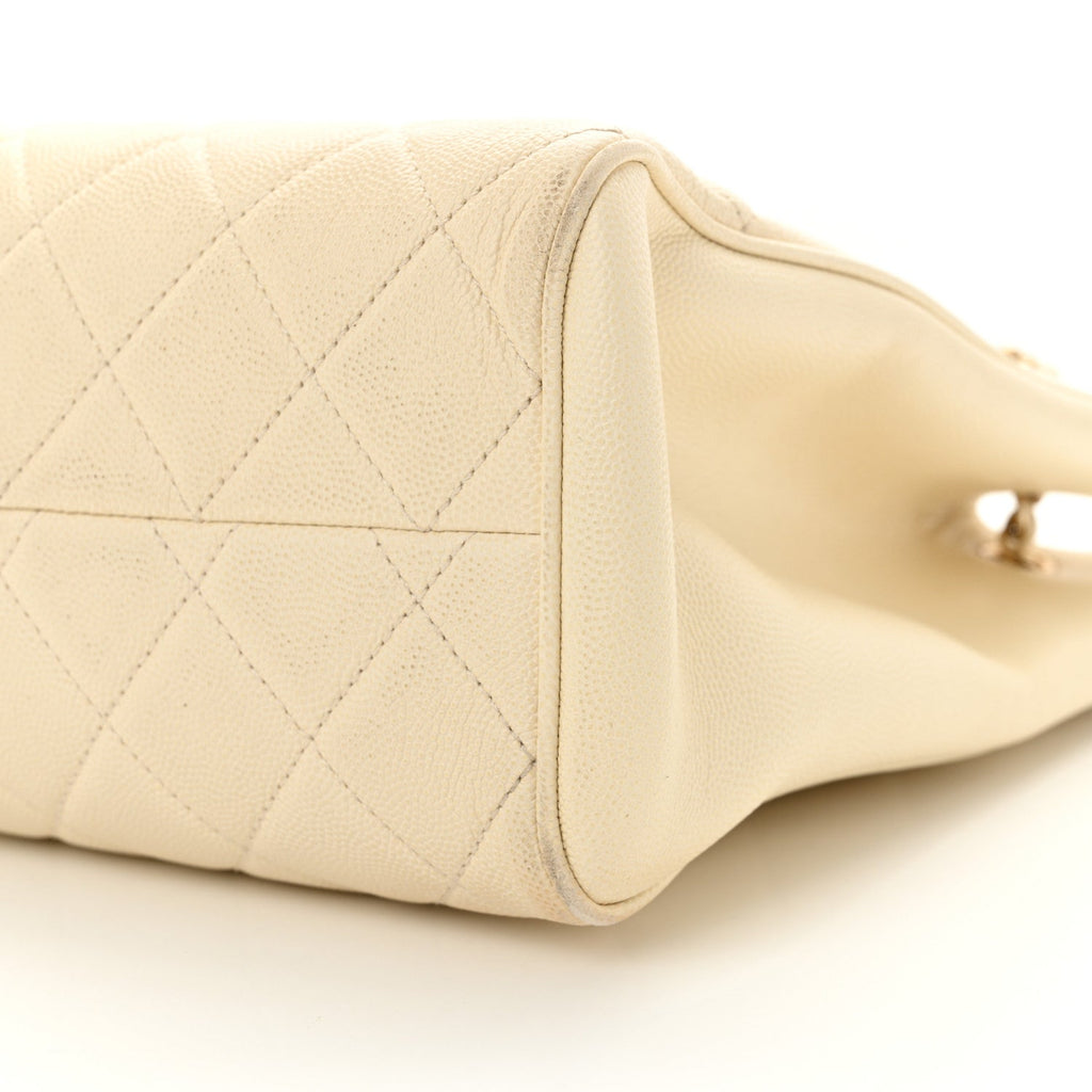 Caviar Quilted In Out Flap Shopping Tote White