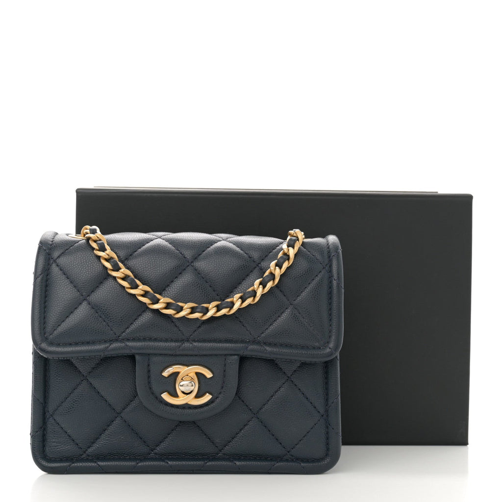 Caviar Quilted Mini Sweet Classic Flap Navy Blue