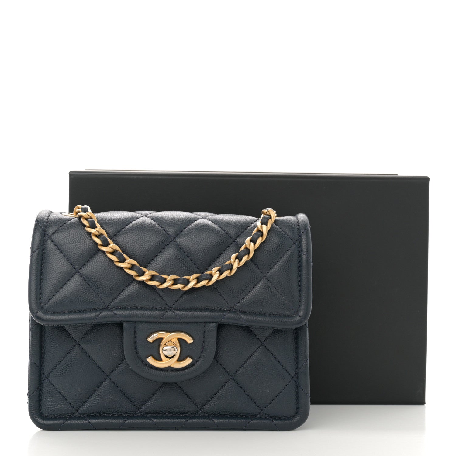 Caviar Quilted Mini Sweet Classic Flap Navy Blue