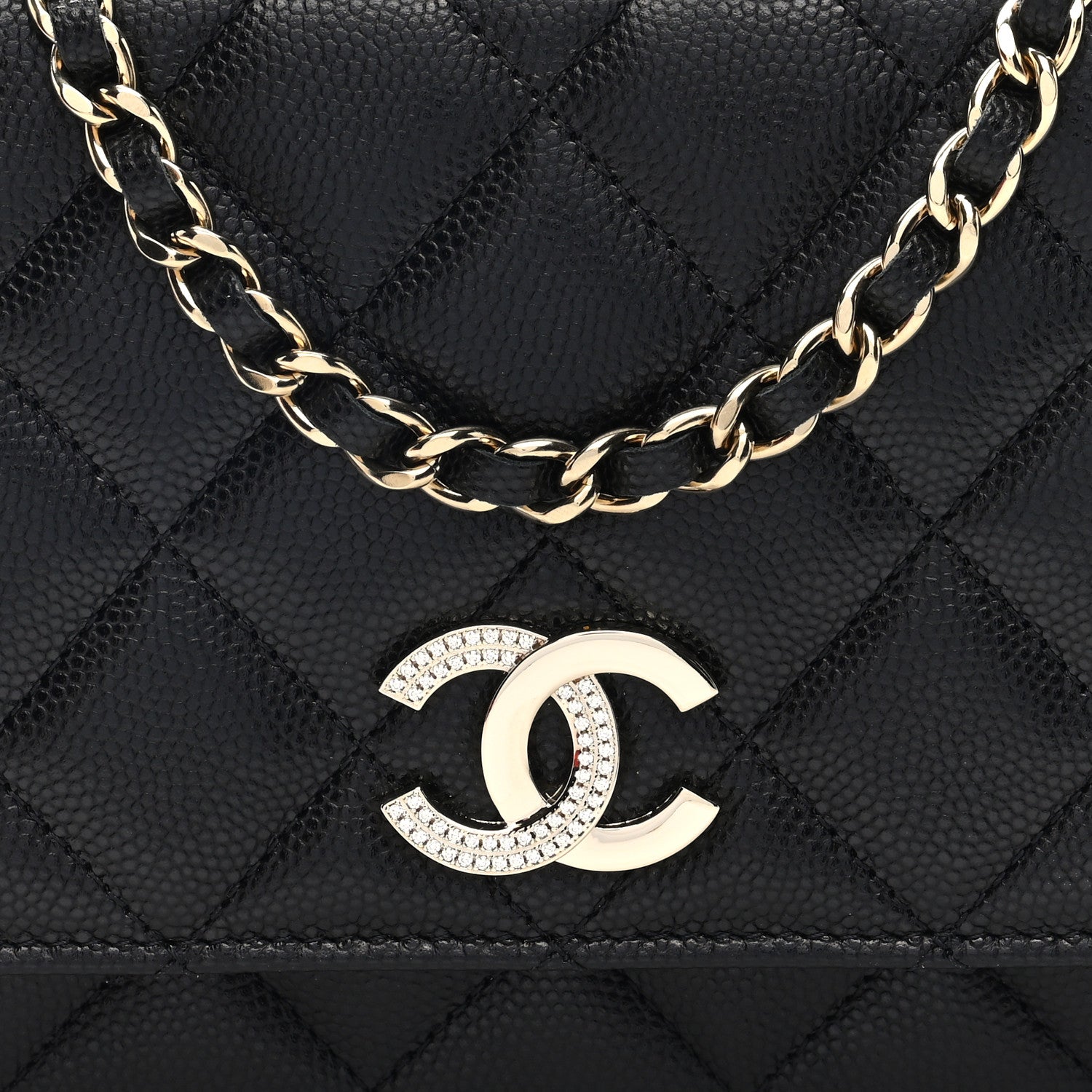 Caviar Quilted Crystal CC Wallet On Chain WOC Black