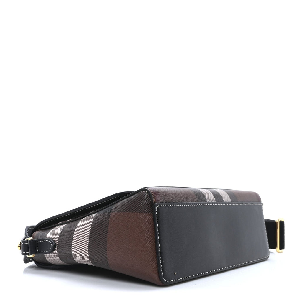 Coated Canvas Calfskin Vintage Check Medium Note Crossbody Bag Dark Birch Black