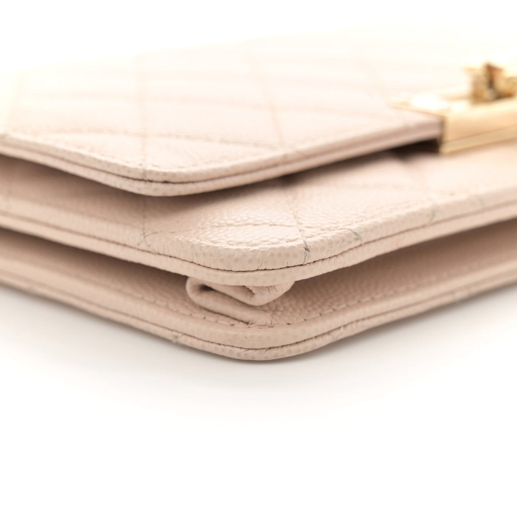 Caviar Quilted Golden Class Wallet On Chain WOC Light Beige