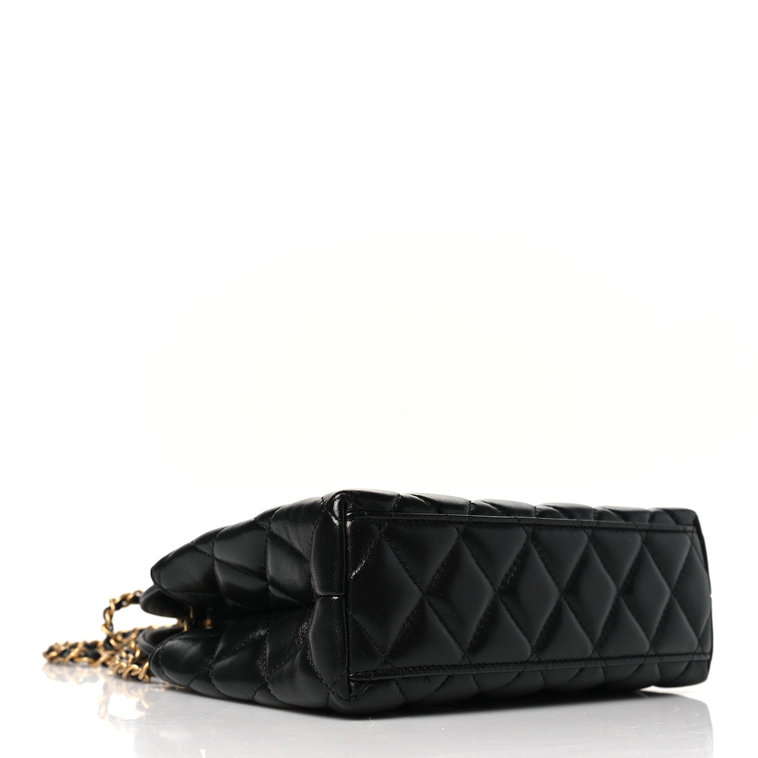 Shiny Aged Calfskin Quilted Nano Kelly Shopper Black