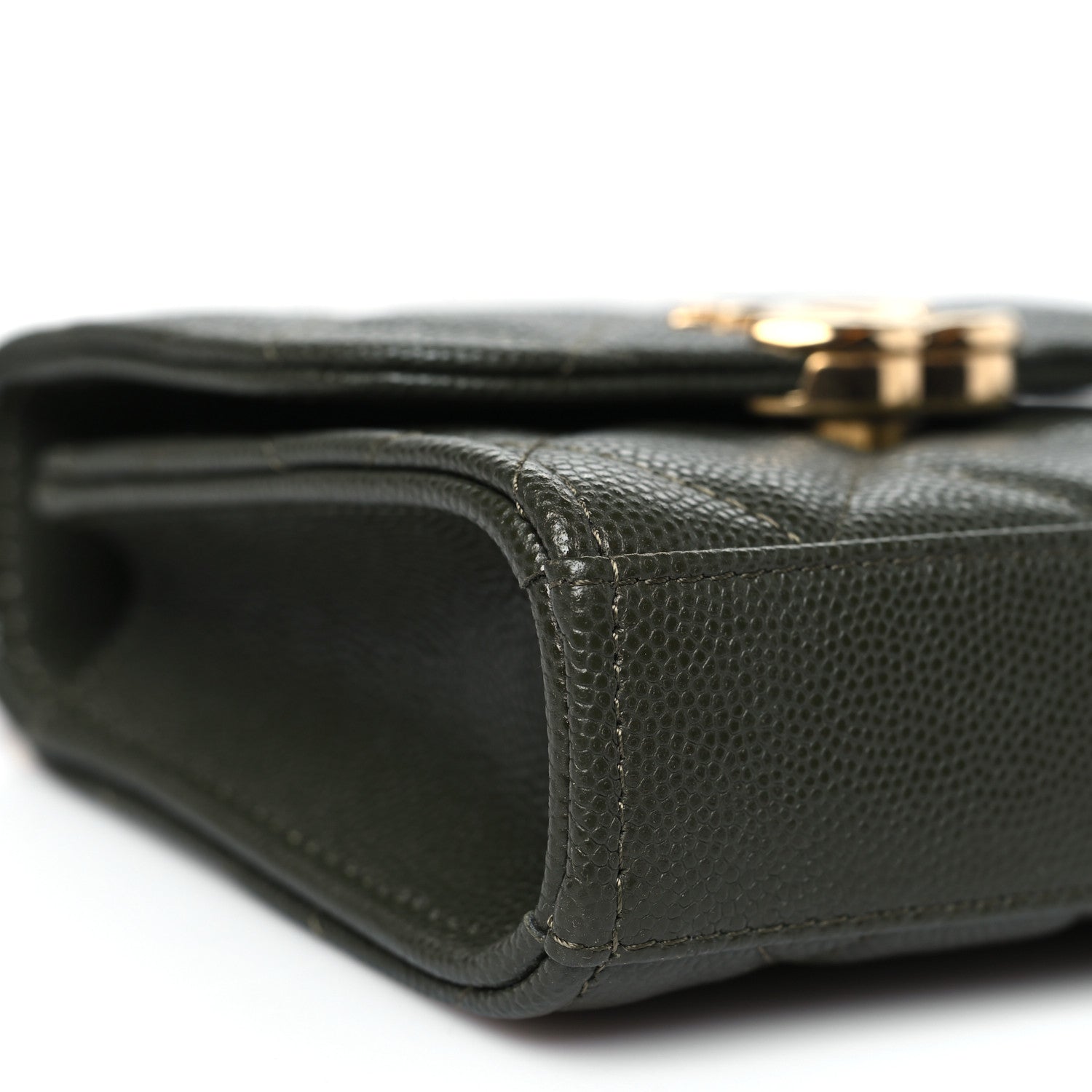 Caviar Quilted Coco First Clutch With Chain Khaki