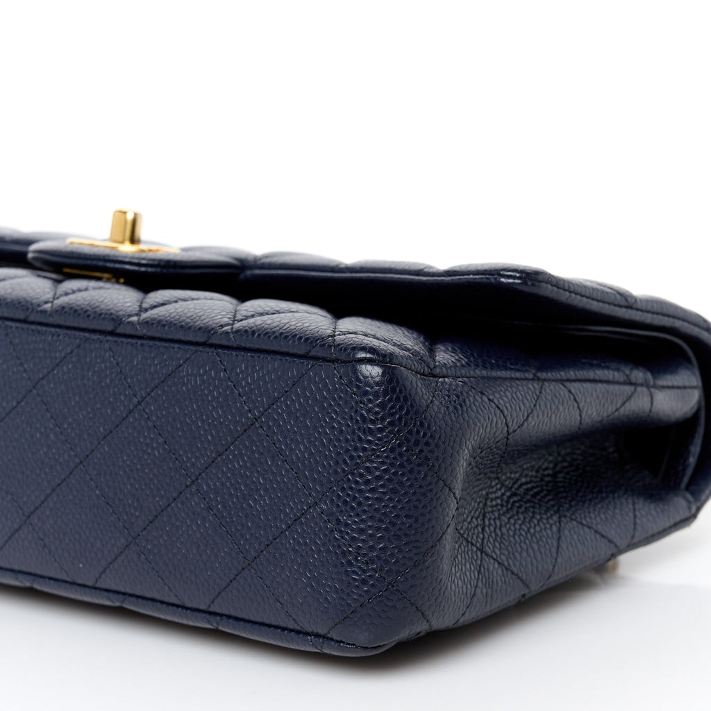 Caviar Quilted Medium Double Flap Navy