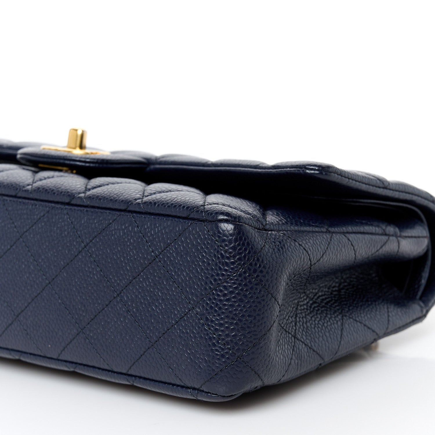 Caviar Quilted Medium Double Flap Navy