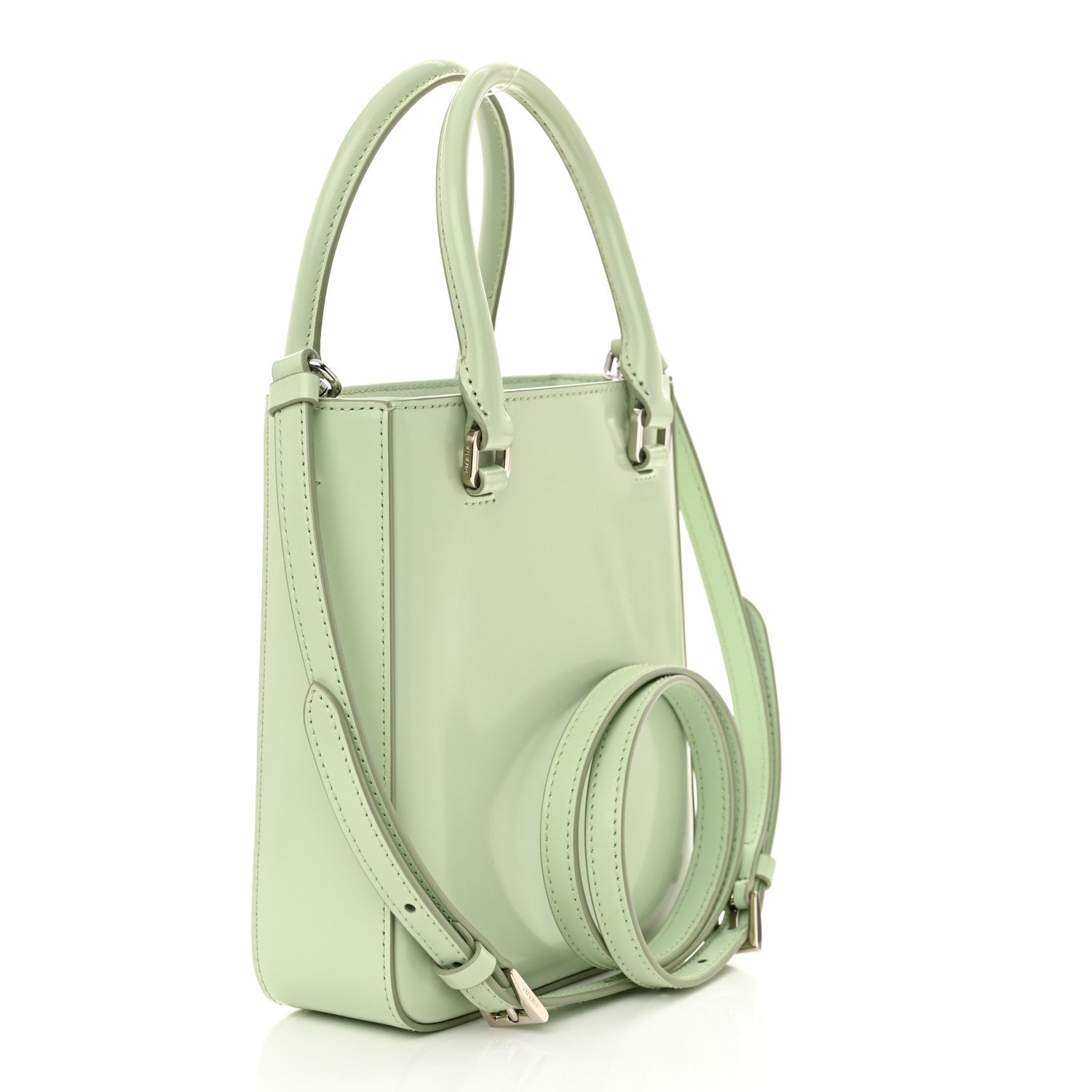 Spazzolato Metal Triangle Logo Small Double Handle Crossbody Tote Acqua