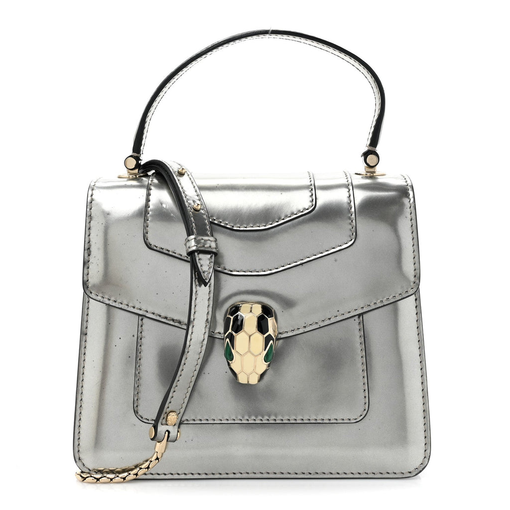 Metallic Calfskin Serpenti Forever Top Handle Silver