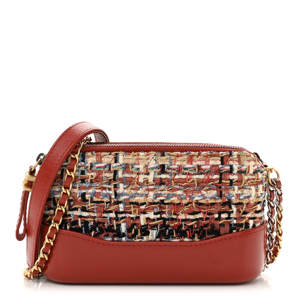 Tweed Calfskin Small Gabrielle Clutch With Chain Red
