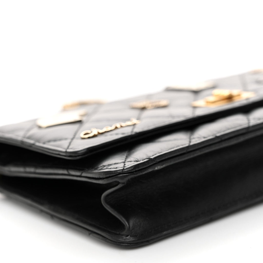 Aged Calfskin Lucky Charms Casino 2.55 Reissue Wallet on Chain WOC Black