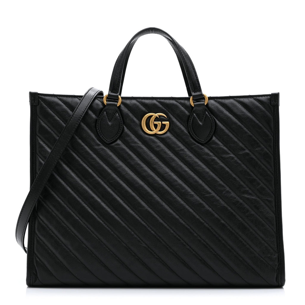 Azalea Calfskin Matelasse Diagonal GG Marmont Tote Bag Black