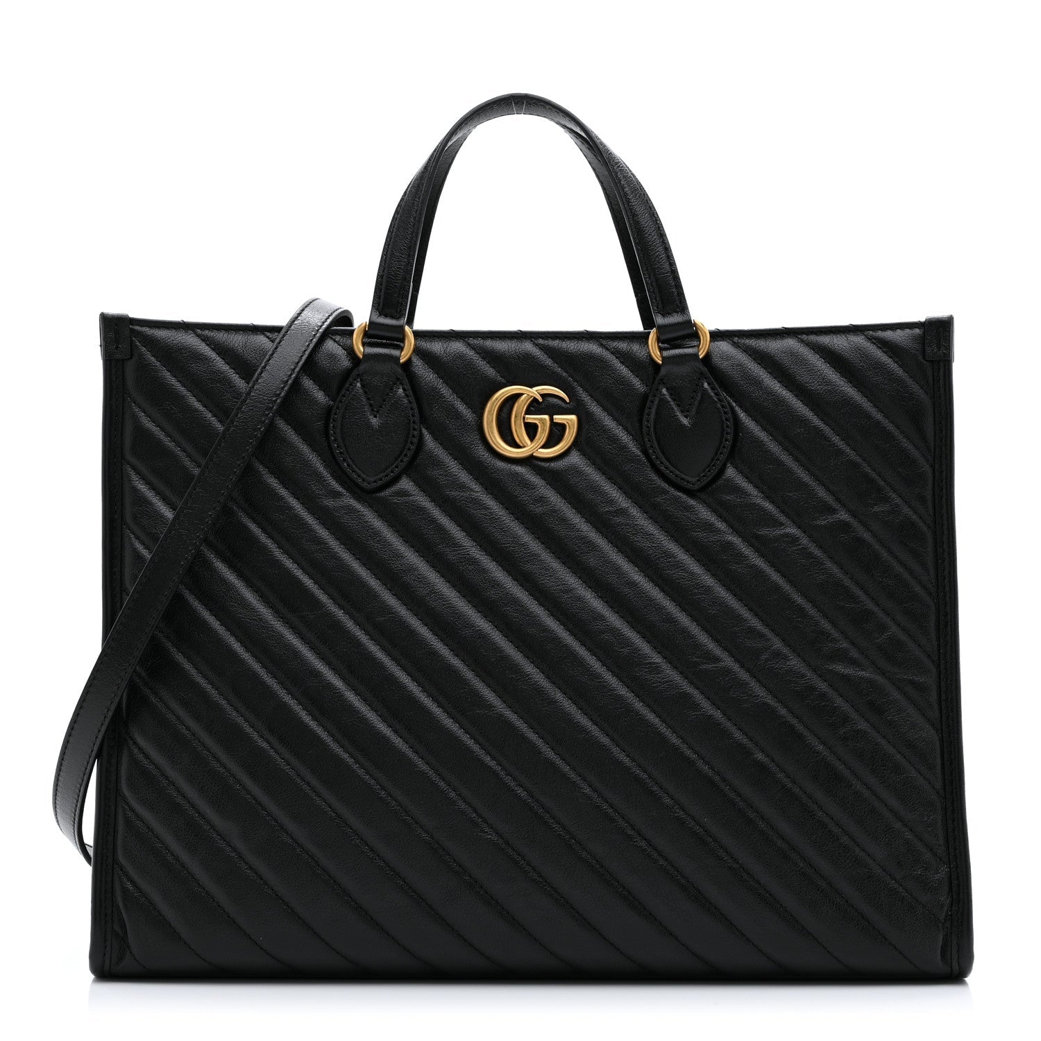 Azalea Calfskin Matelasse Diagonal GG Marmont Tote Bag Black