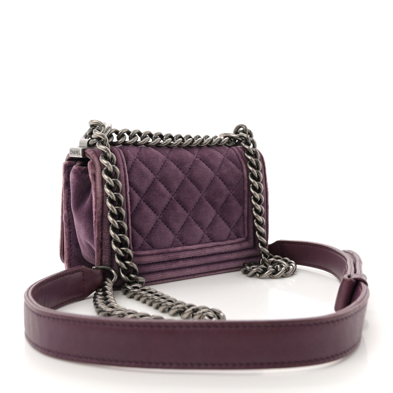 Velvet Quilted Mini Boy Flap Purple