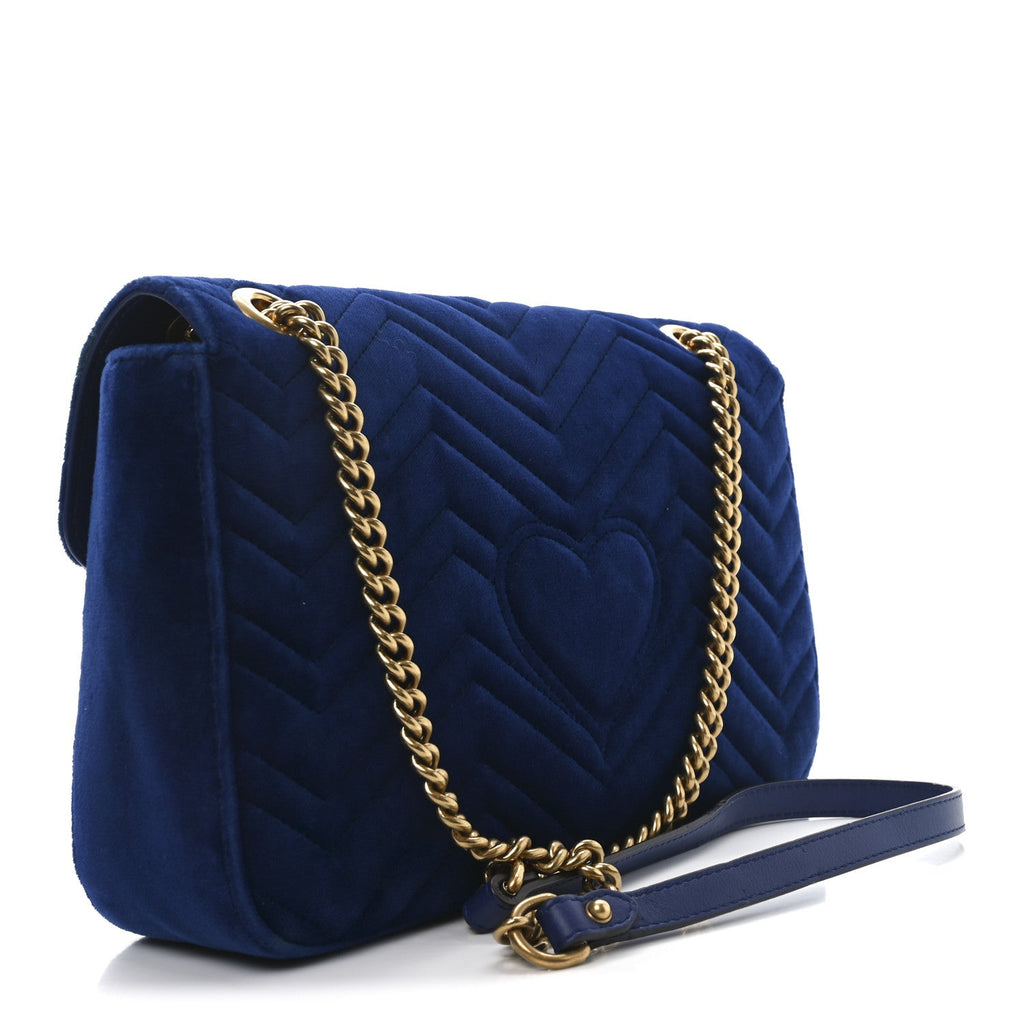 Velvet Matelasse Medium GG Marmont Shoulder Bag Cobalt Blue