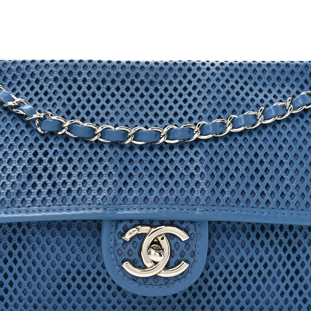 Perforated Calfskin Large Up In The Air Flap Blue
