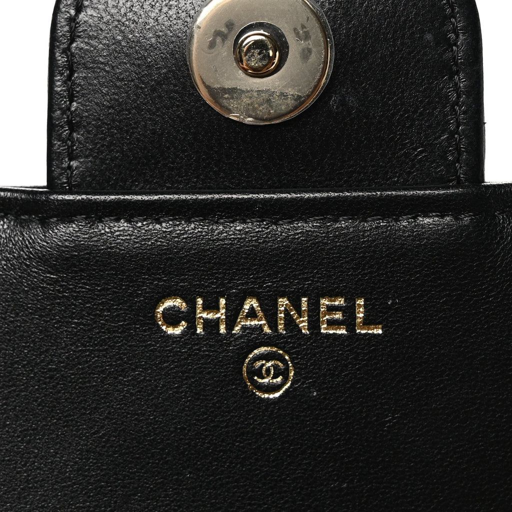 Lambskin Quilted Resin Bi-Color Flap Phone Holder With Chain Black