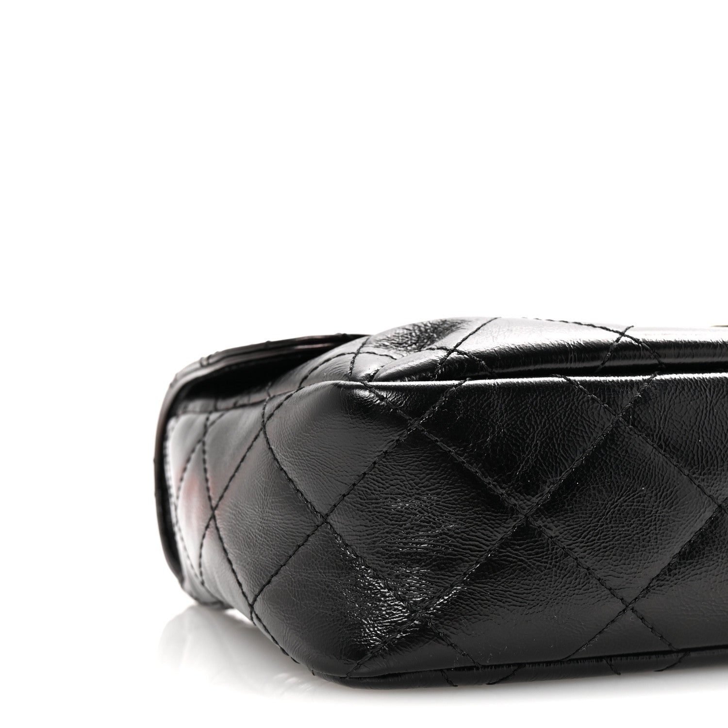 Shiny Goatskin Quilted Medium Flap Black