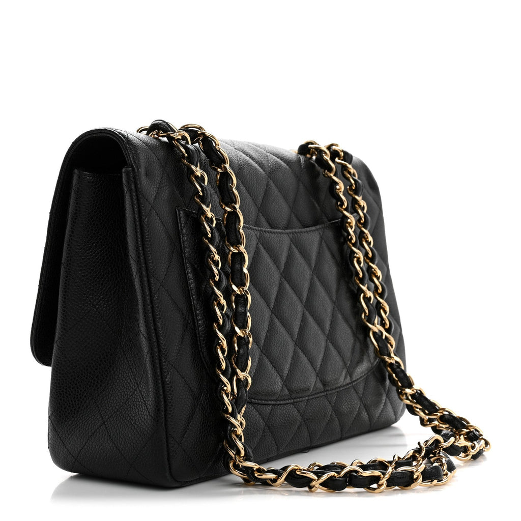 Caviar Quilted Jumbo Double Flap Black