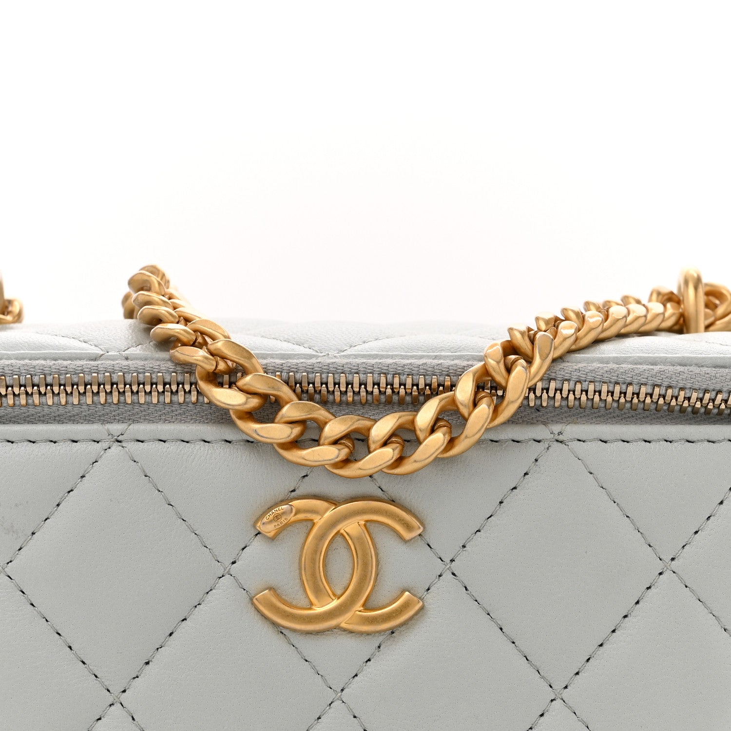 Lambskin Quilted Sweet Camellia Small Vanity Case With Chain Light Green
