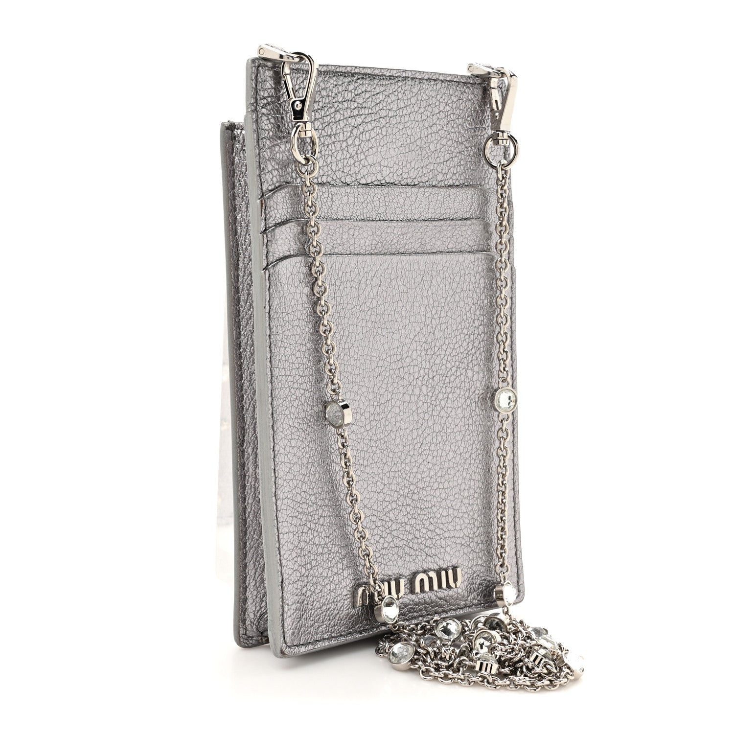 Calfskin Crystal Crossbody Silver