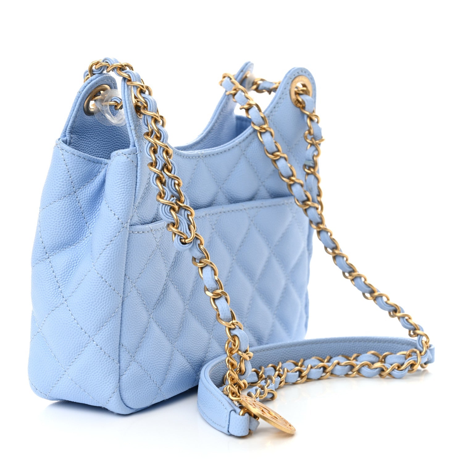 Caviar Quilted Small Wavy CC Hobo Light Blue