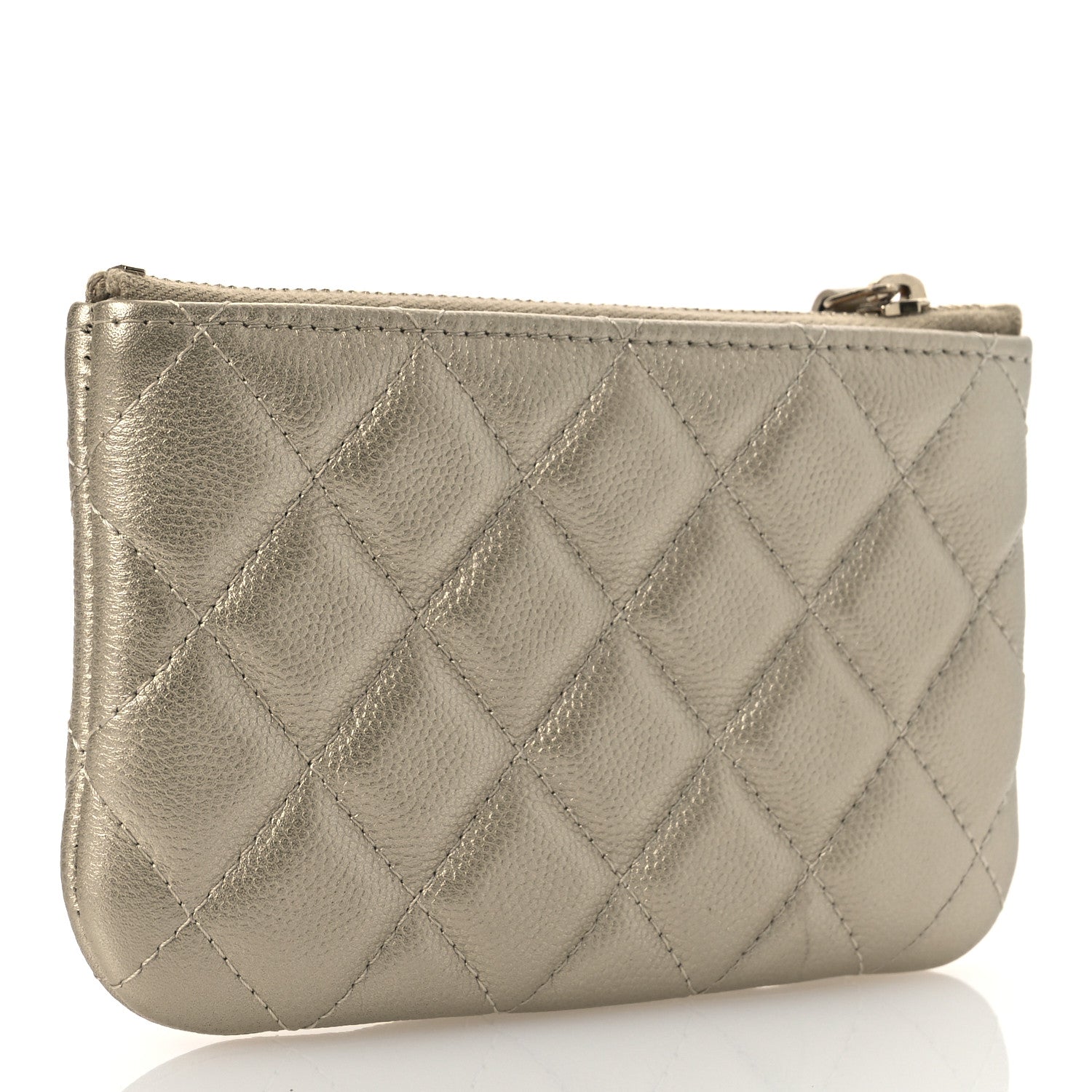 Metallic Caviar Quilted Small Cosmetic Case Gold