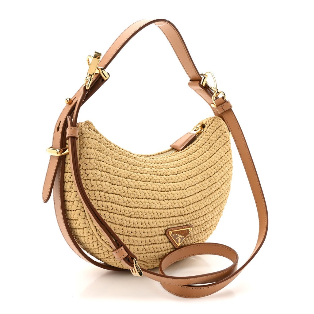 Yarn Raffia Effect Crochet Arque Shoulder Bag Natural