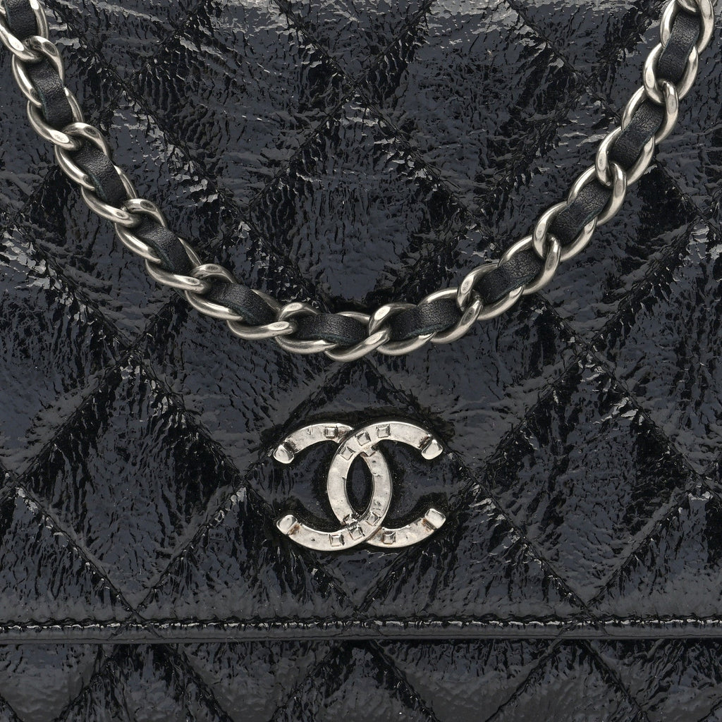 Patent Goatskin Quilted Paris Dallas Wallet On Chain WOC Black