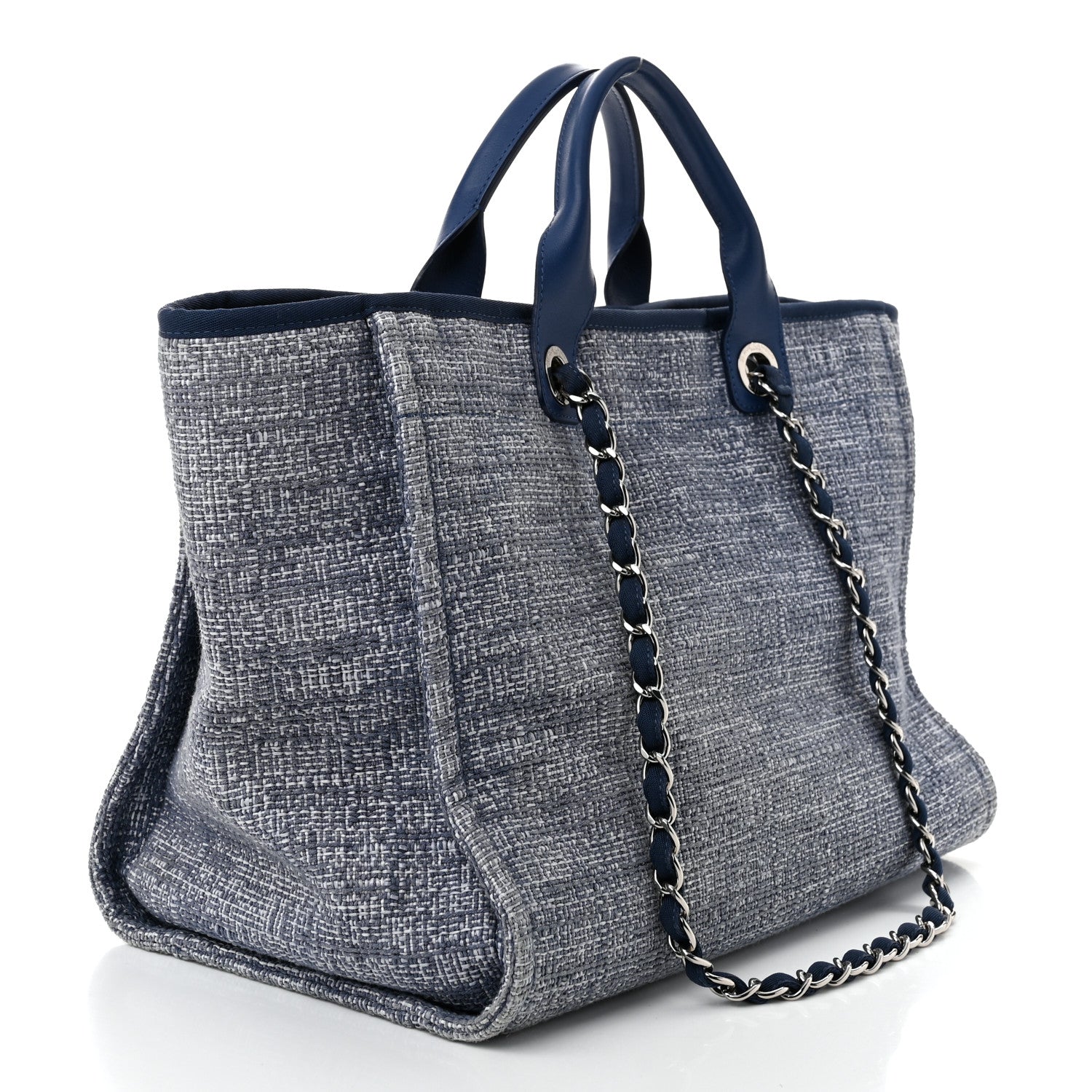Woven Straw Raffia Medium Deauville Tote Blue