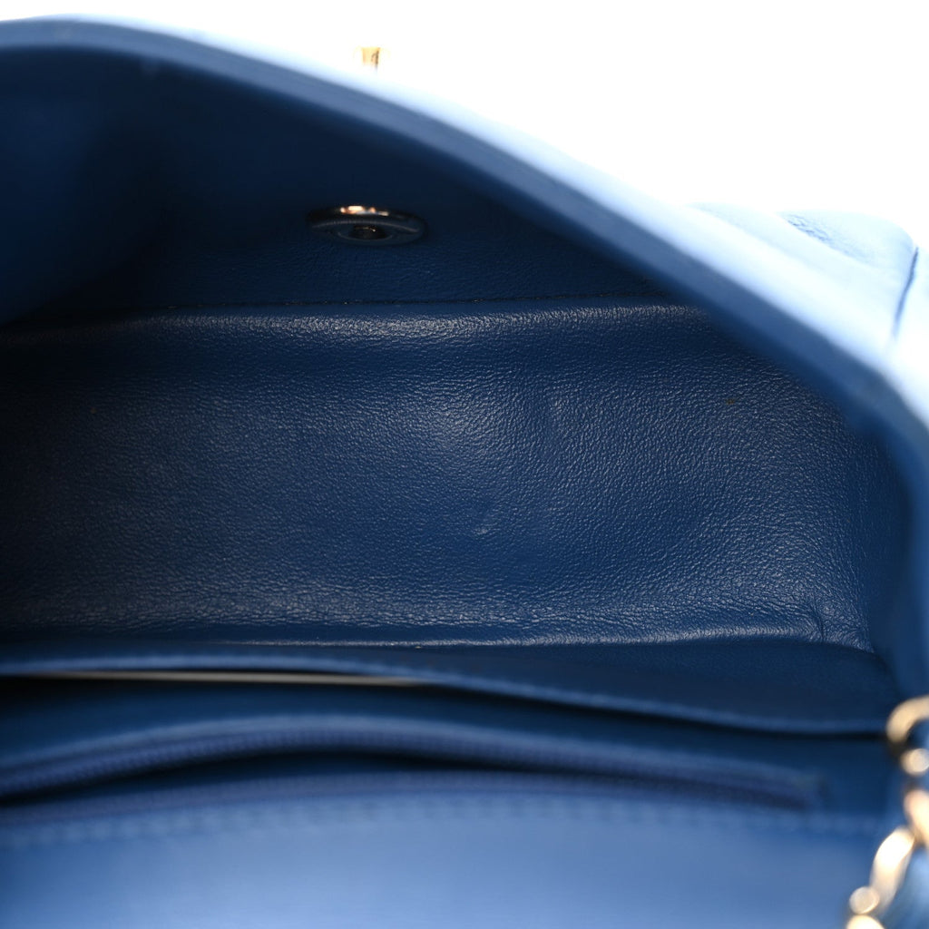 Lambskin Chevron Quilted Mini Square Flap Blue