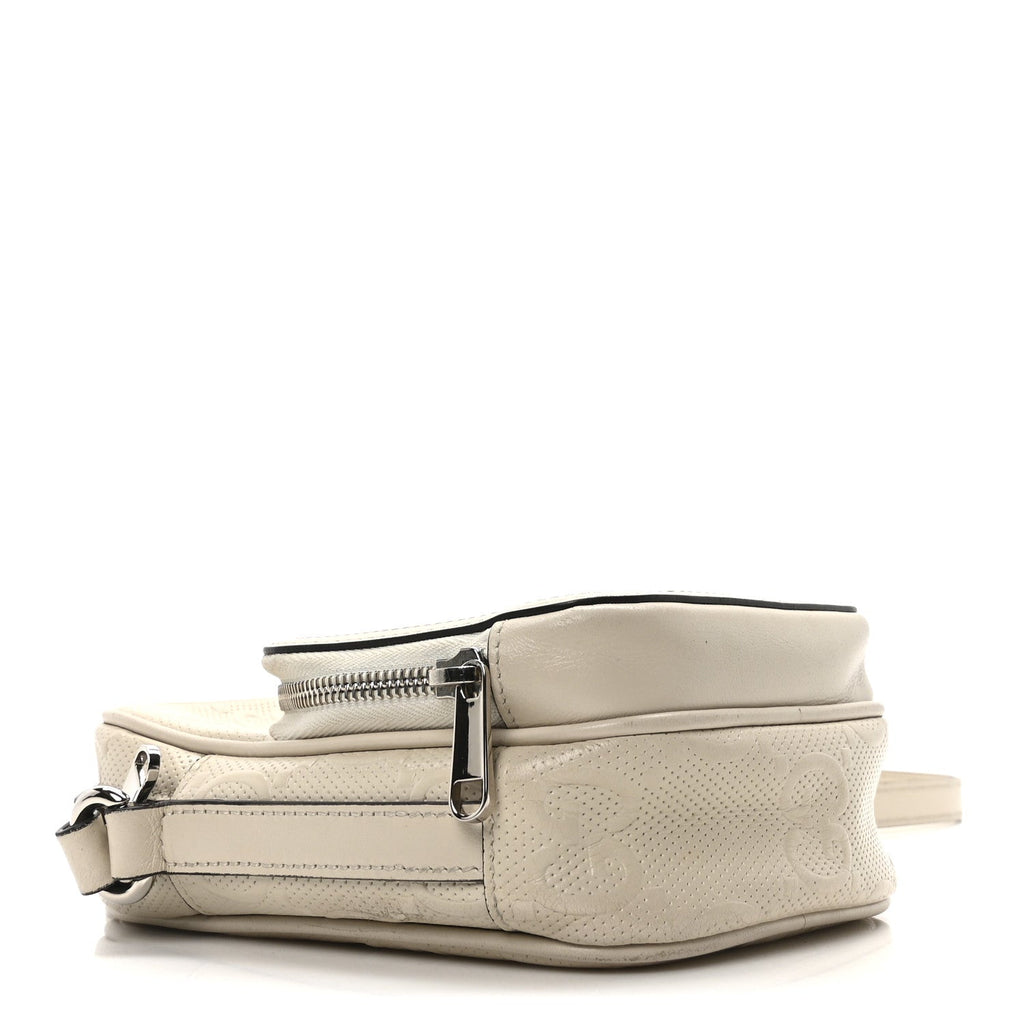 Calfskin GG Tennis Embossed Mini Double Zip Messenger Bag Mystic White