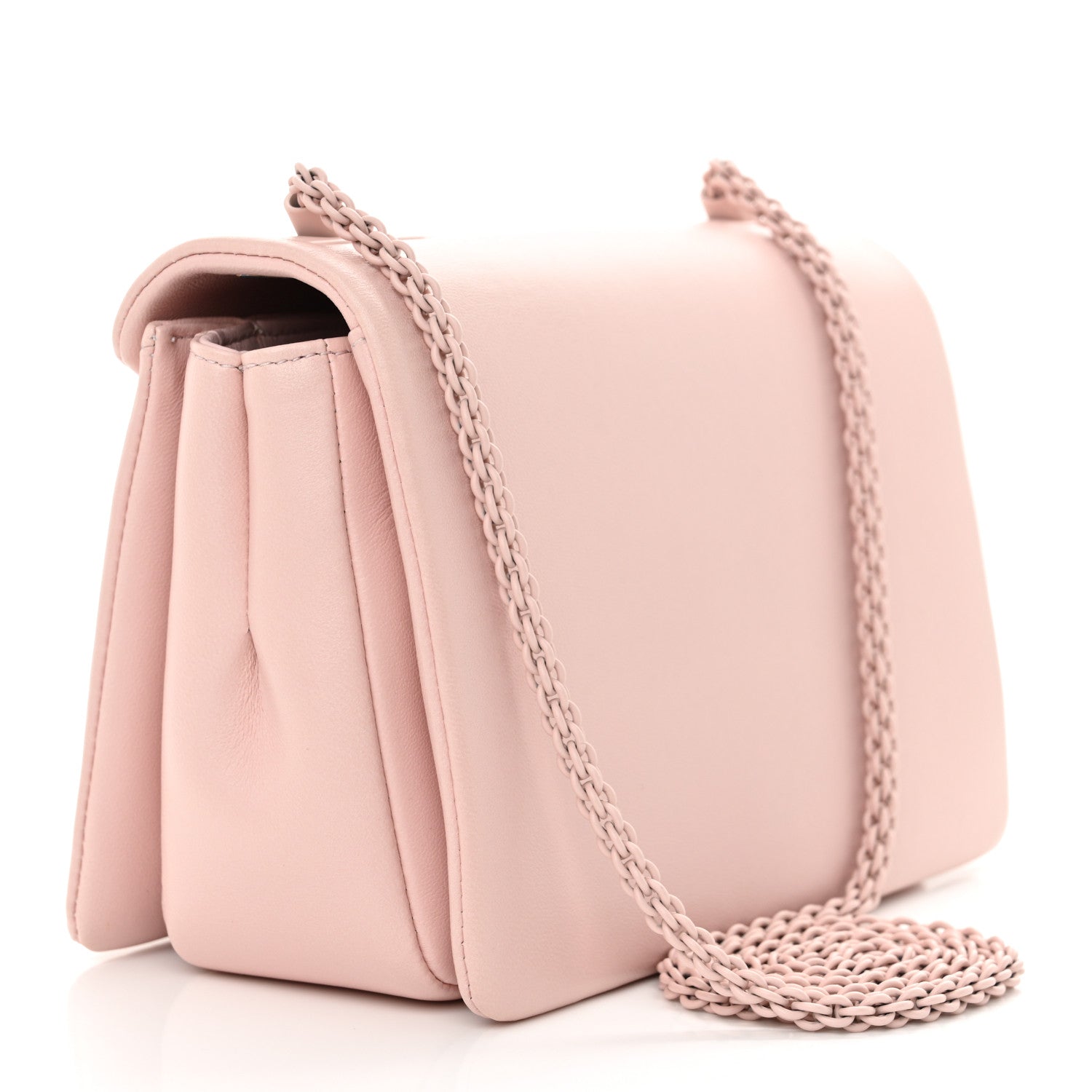 Nappa Lacquer Monochrome One Stud Chain Clutch Rose Quartz