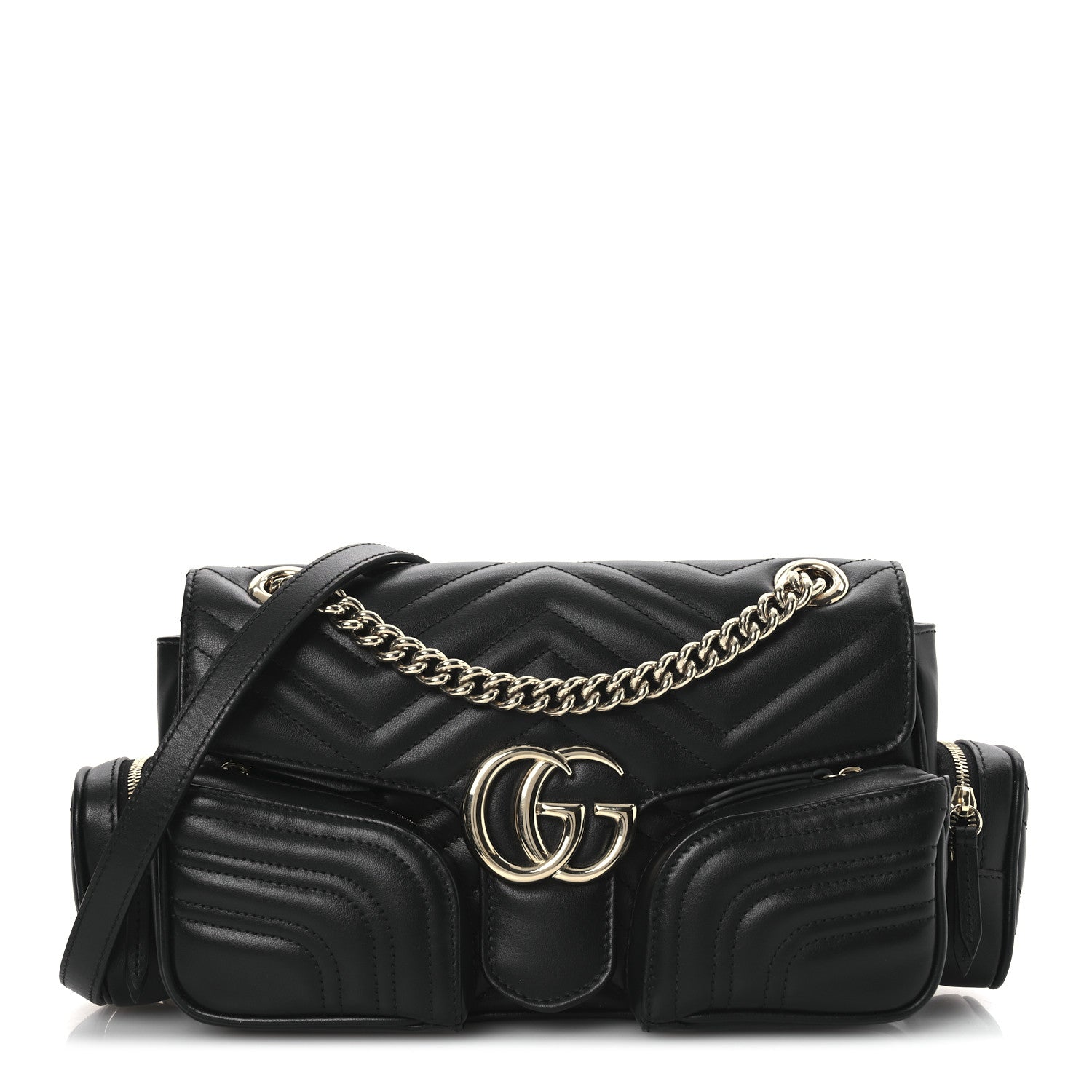 Calfskin Matelasse Small GG Marmont Multi Pocket Shoulder Bag Black