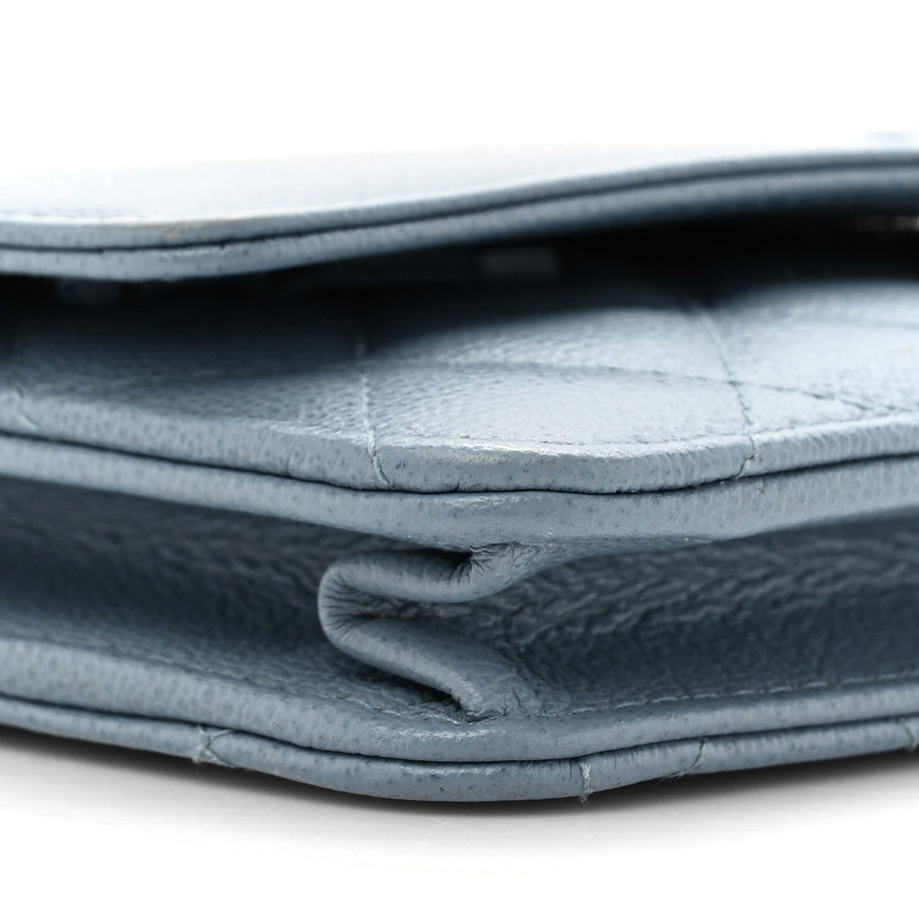 Grained Calfskin Quilted CC Box Wallet On Chain WOC Blue