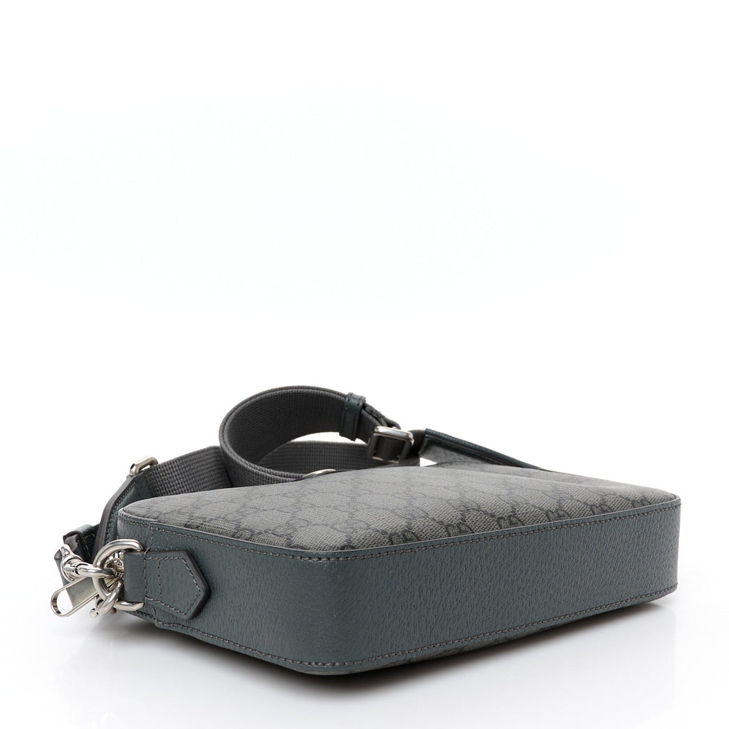 GG Supreme Monogram Textured Dollar Calfskin Web Ophidia Wristlet Shoulder Bag Grey Black Graphite Grey